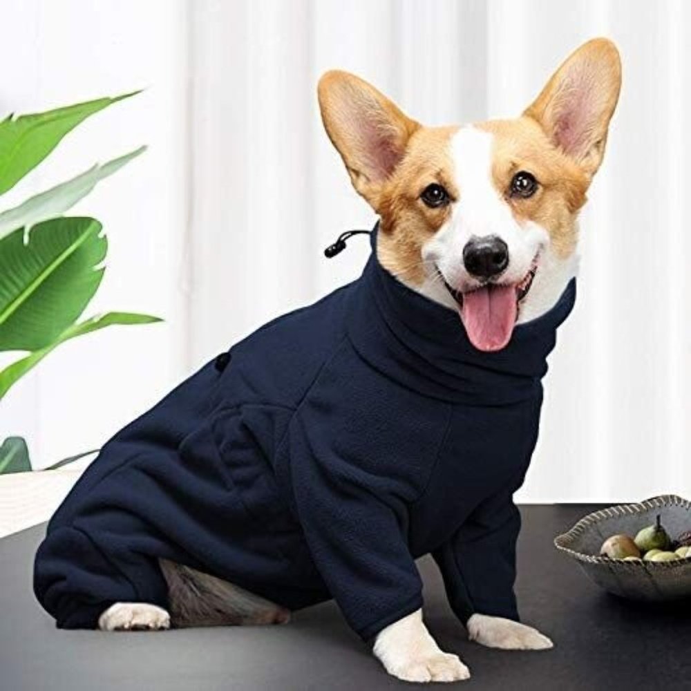 ROZKITCH Dog Winter Coat Soft Fleece Pullover Pajamas Pet Windproof Navy Med